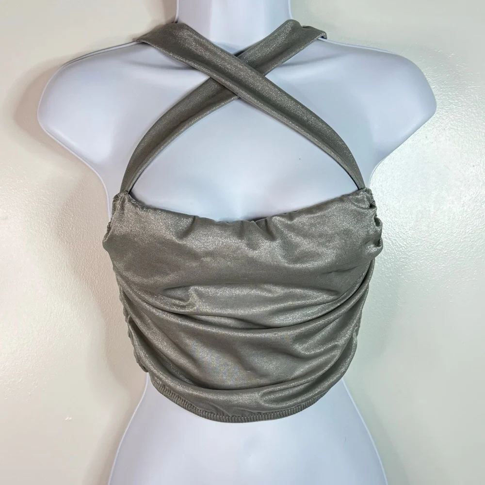 Urban Outfitters Out From Under Ella Shine Ruched Bustier Corset Top Silver. S. - Picture 6 of 10